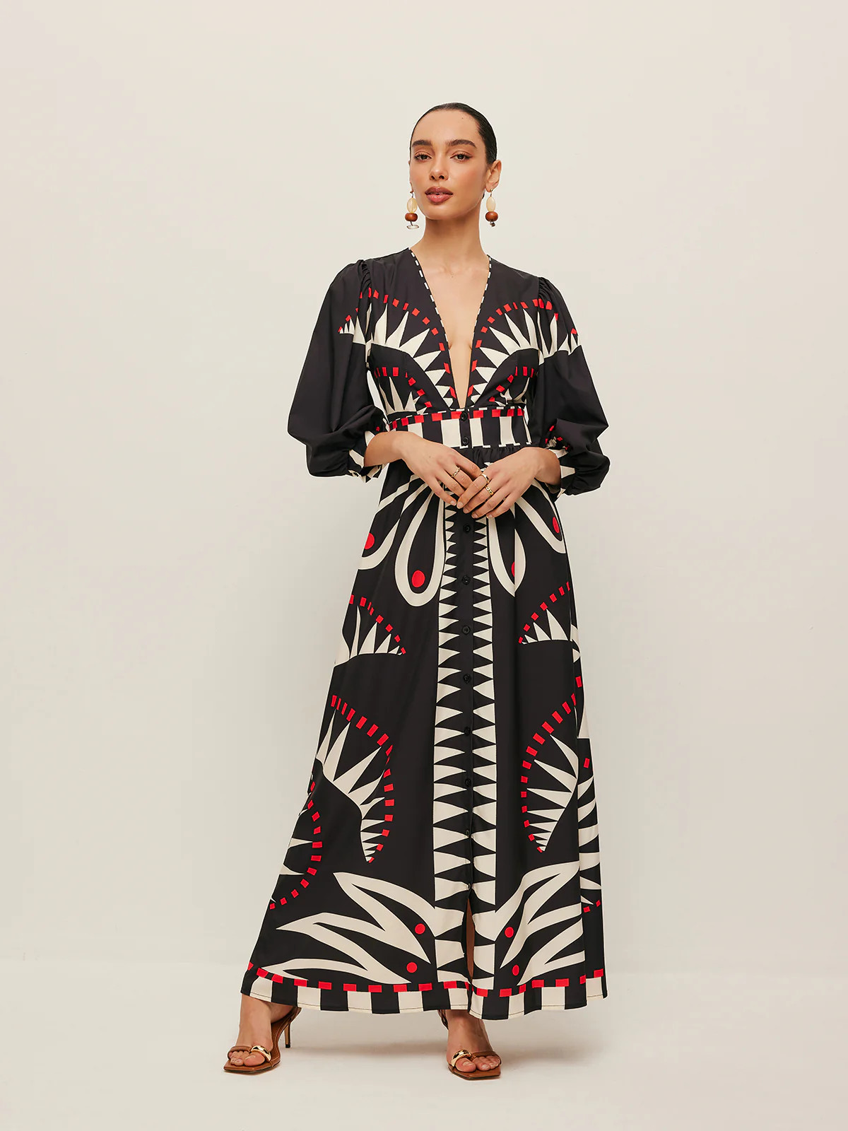 Boho Print V-Neck Split Dress | Commense