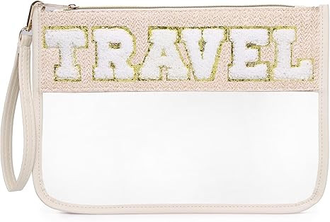 Chenille Letter Clear Zipper Pouch for Travel Clear Snack Bag Beach Cosmetic & Toiletry Makeup Ba... | Amazon (US)