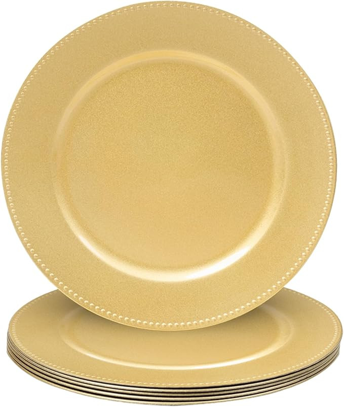 MAONAME 13" Gold Charger Plates Set of 6, Round Chargers for Dinner Plates, Plate Chargers with B... | Amazon (US)
