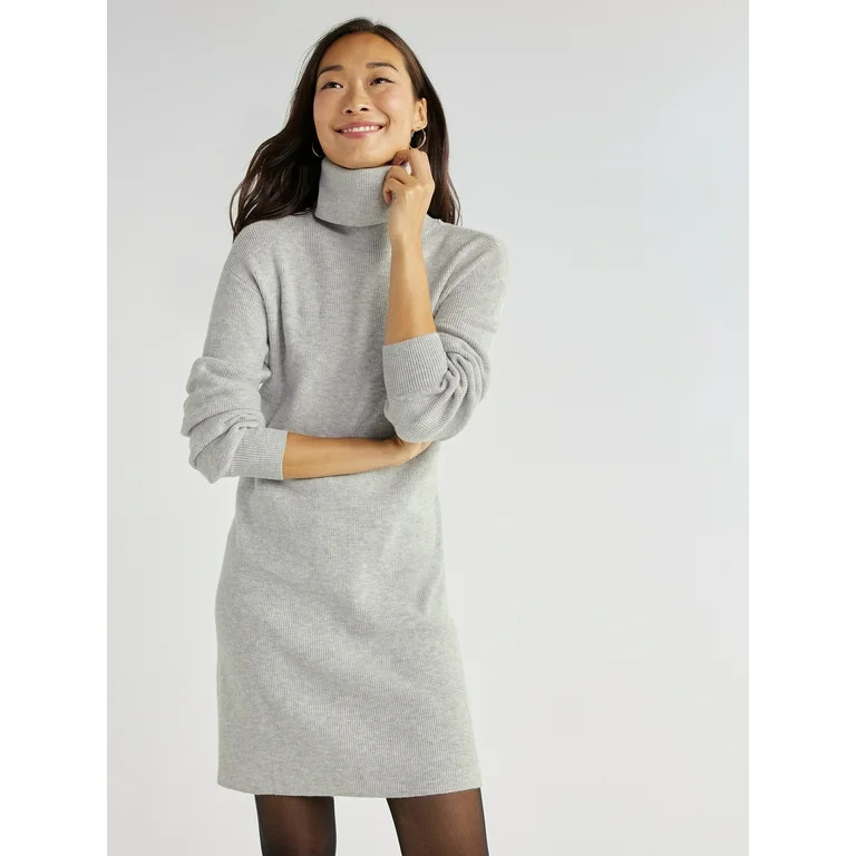 Time and Tru Women's Ribbed Knit Turtleneck Dress, Sizes S-XXXL | Walmart (US)