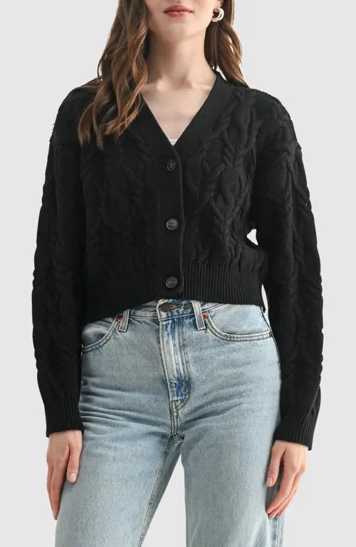 All in Favor Cable Crop V-Neck Cardigan in Black at Nordstrom, Size X-Small | Nordstrom