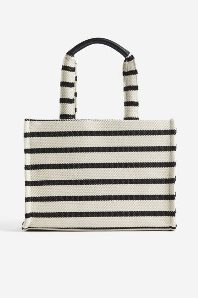 Cotton-blend Tote Bag - Black/striped - Ladies | H&M US | H&M (US + CA)