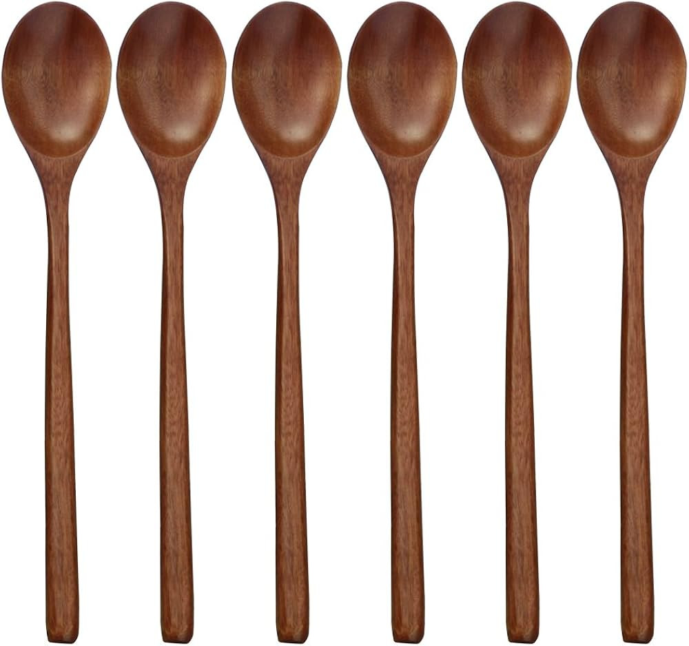 Wooden Spoons, 6 Pieces 9 Inch Wood Soup Spoons for Eating Mixing Stirring, Long Handle Spoon wit... | Amazon (US)