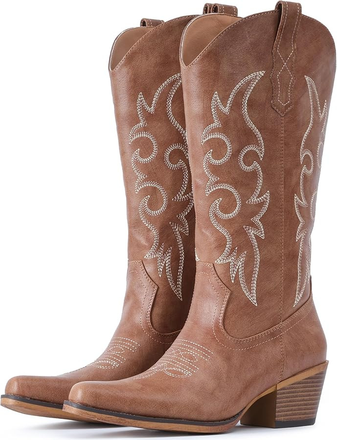 IUV Cowboy Boots For Women Western Cowgirl Boots Mid Calf Snip Toe Boot With Chunky Heel | Amazon (US)