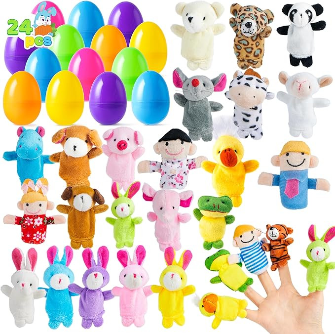 JOYIN 24 Pcs Easter Eggs Filled with Finger Puppets, Prefilled Egg with Cartoon Animal Puppets fo... | Amazon (US)