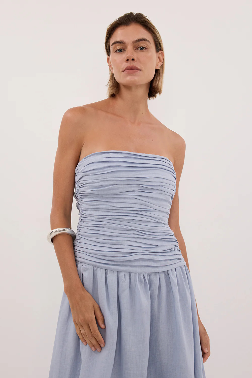 AUBRIELLA DUSTY BLUE LINEN DRESS | DISSH