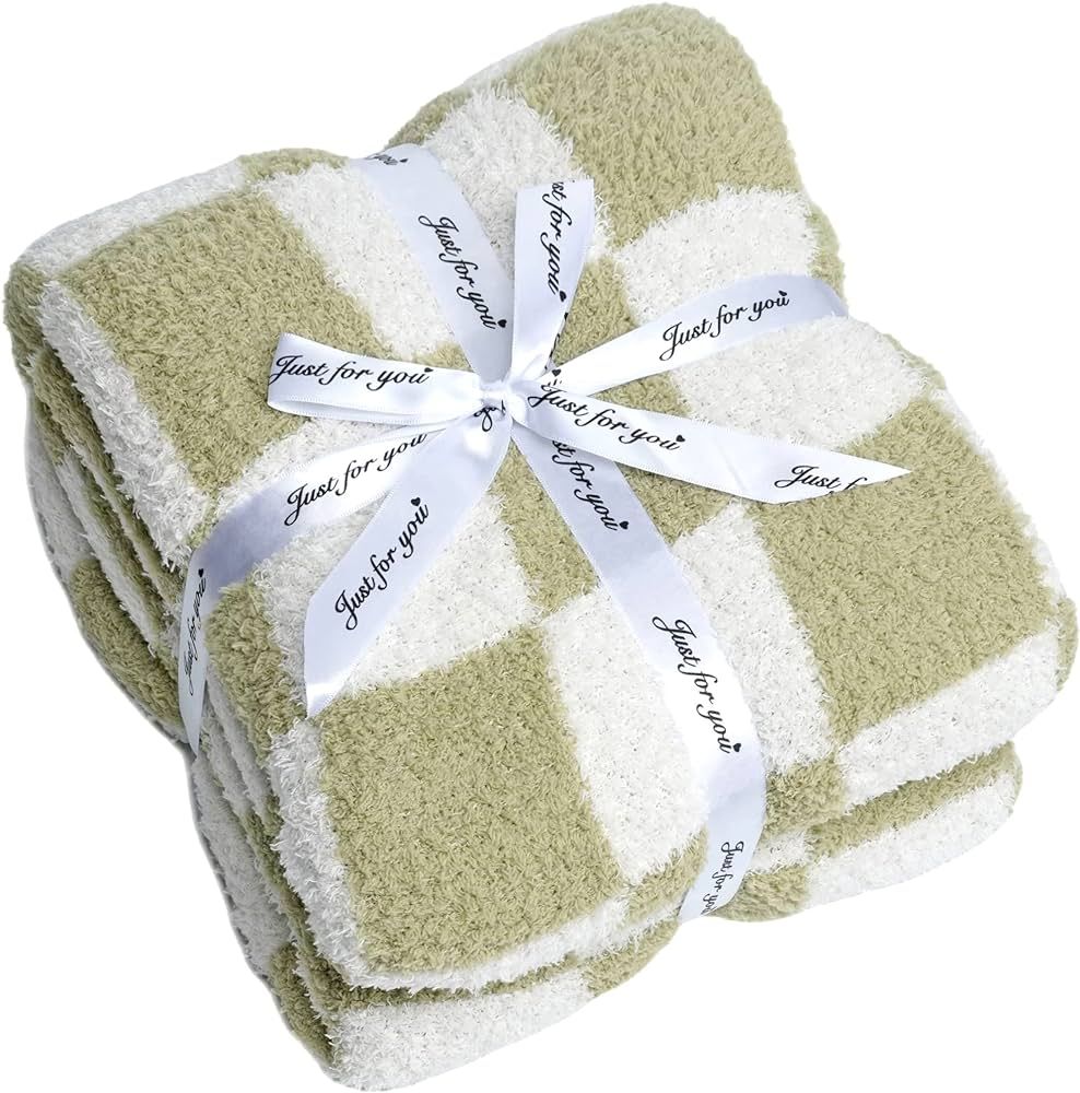 Amazon.com: Fuzzy Checkered Throw Blanket Sage Green Blanket Throw Lightweight Blanket - Super So... | Amazon (US)