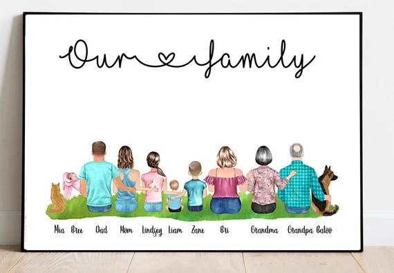 Family Portrait,Custom Family Portrait,Family Portrait illustration,Family Print,Mothers Day Gift... | Etsy (US)