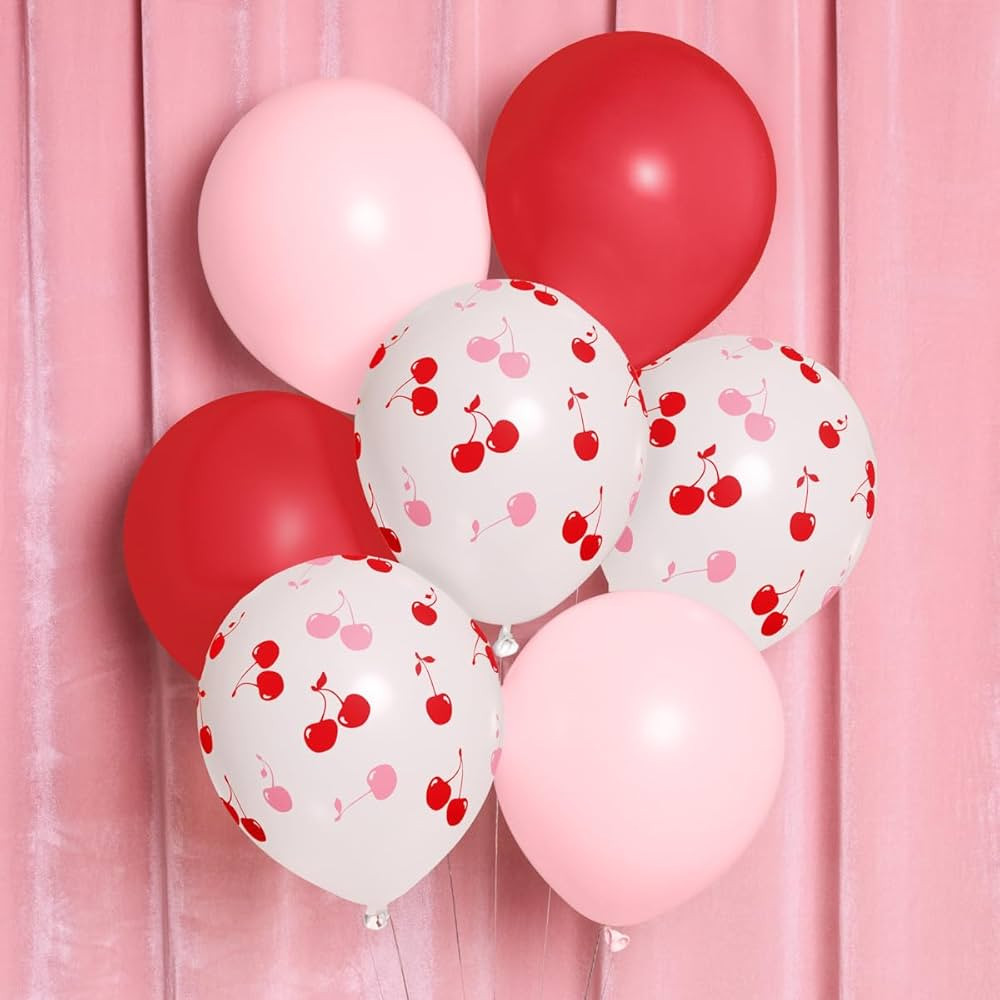 xo, Fetti Red + Pink Cherry Balloons - 24 pk, 12" | Ma Cherie Baby Shower, Cherry on Top Bachelor... | Amazon (US)