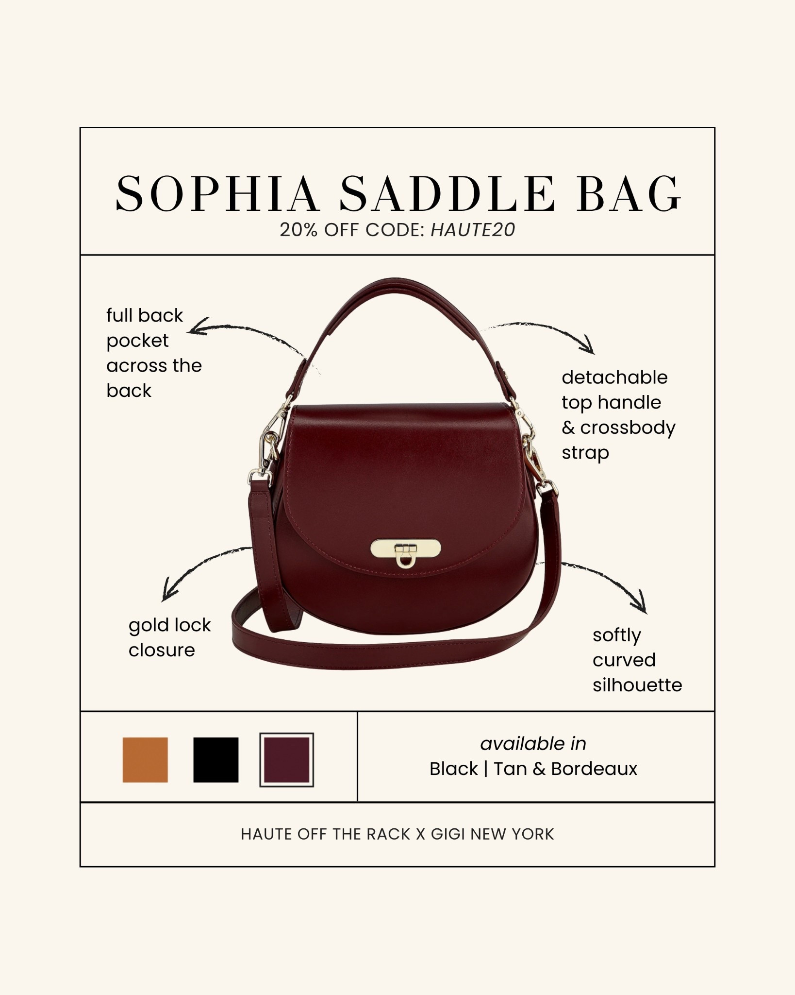 The Sophia saddle bag is officially available take 20% OFF with code HAUTE20

#handbag #giginewyork #saddlebag #falloutfits #fallfashion

#LTKItBag #LTKSaleAlert