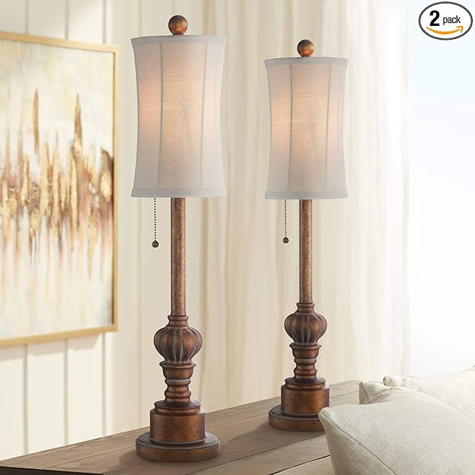 Regency Hill Bertie Traditional Natural Cottage Core Buffet Table Lamps 28" Tall Skinny Set of 2 ... | Amazon (US)
