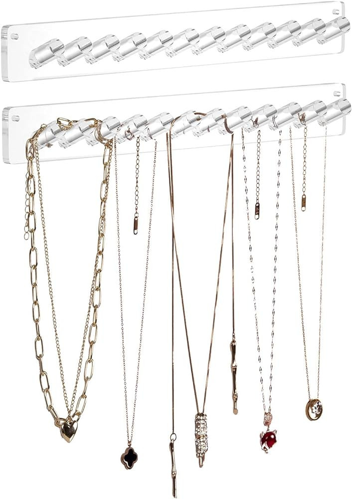 AITEE Necklace Holder, Acrylic Necklace Organizer Wall Mounted with 12 Hooks, for Hanging Necklac... | Amazon (US)