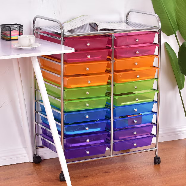 Costway 20 Drawer Rolling Storage Cart Scrapbook Paper Office School Organizer | Target