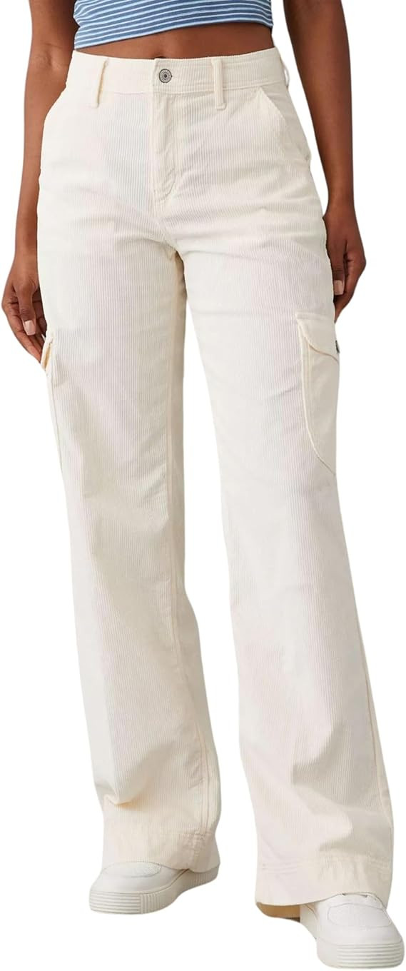 Corduroy Cargo Pants Women High Waist Baggy Flap Pockets Straight Wide Leg Y2K Pants | Amazon (US)