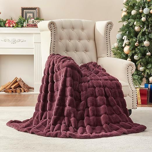 Cozy Bliss Luxury Soft Faux Fur Throw Blanket for Couch, Warm Cozy Fuzzy Fluffy Striped Blan... | Amazon (US)