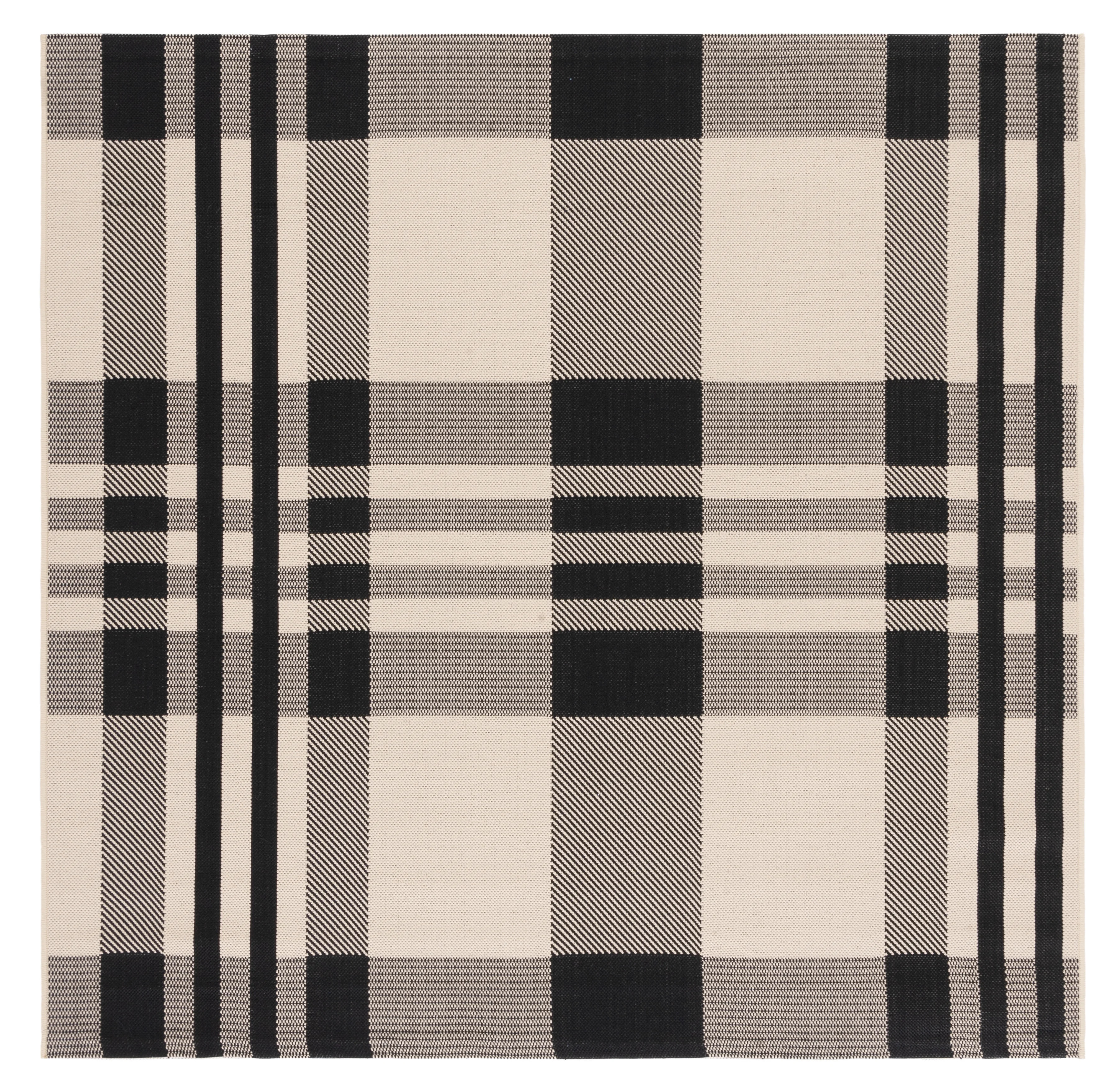 SAFAVIEH Courtyard Benjamin Plaid Indoor/Outdoor Area Rug, Black/Bone, 5'3" x 5'3" Square | Walmart (US)