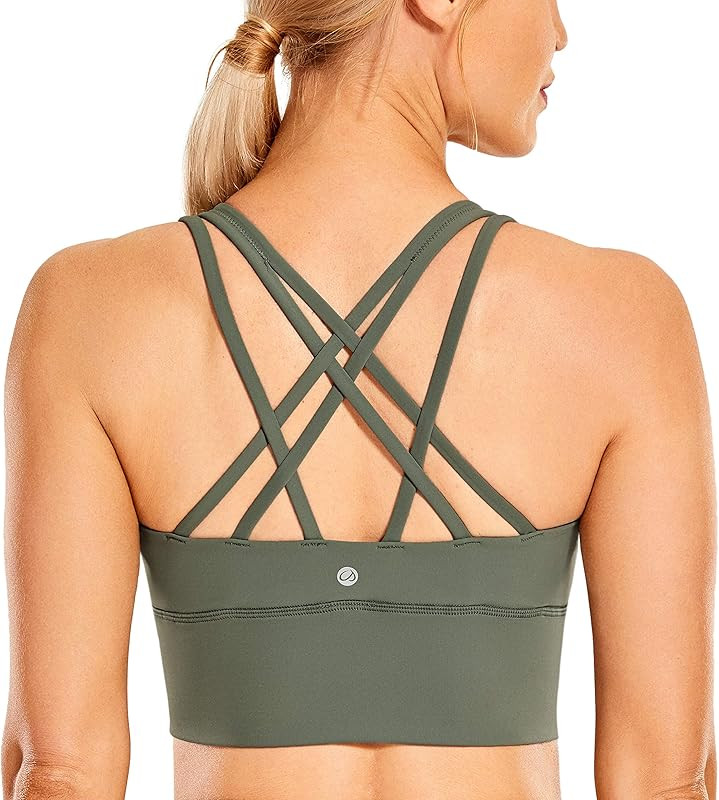 Women's Strappy Longline Sports Bras - Wirefree Padded Medium Impact Workout Crop Tank Top | Amazon (US)