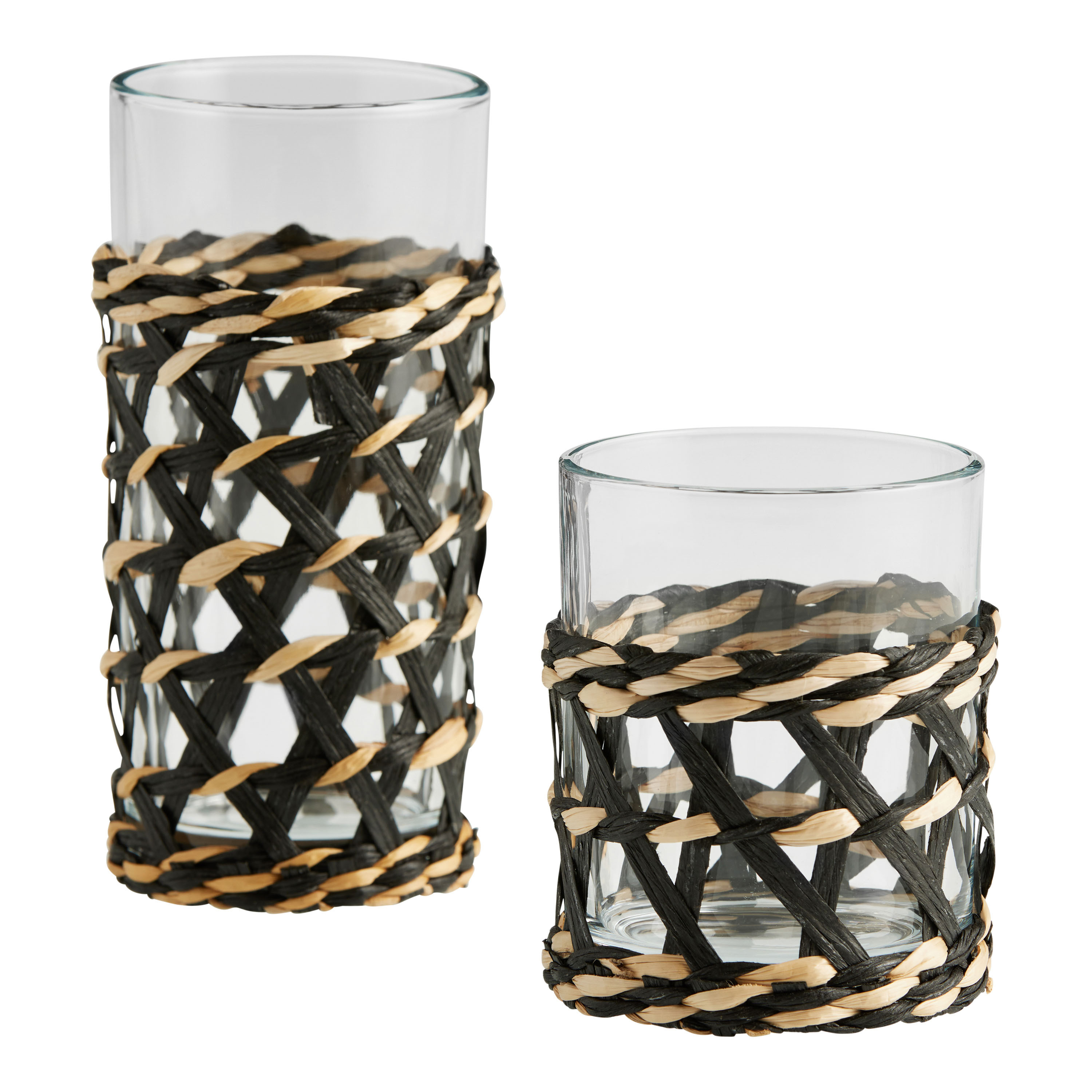 Black And Natural Fiber Wrapped Bar Glass Set of 2 | World Market