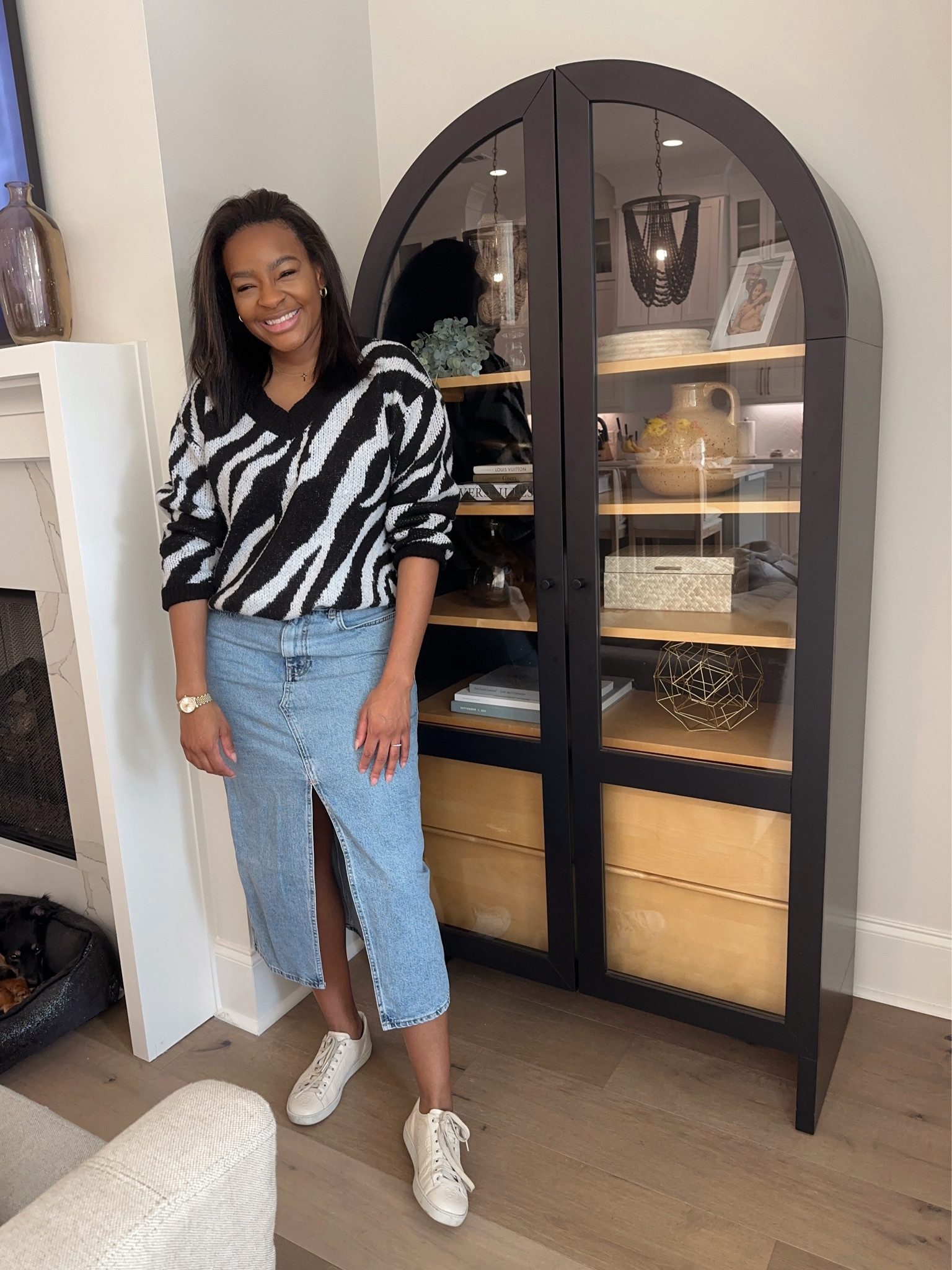 Yesterdays OOTD 🖤 Denim skirt is from mango (wearing a 6), top is old Nordstrom & cabinet is Anthropologie! 

Mom style, mom outfit, denim skirt, denim skirt outfit, mama style, mama outfit, Anthropologie home, living room decor 

#LTKhome #LTKfindsunder100