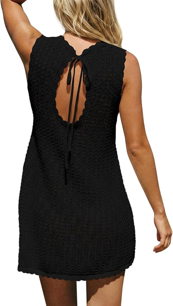 Fisoew Womens Swimsuit Coverup Crochet Sleeveless Bathing Suit Cover Up Swimwear 2026 Summer Beac... | Amazon (US)