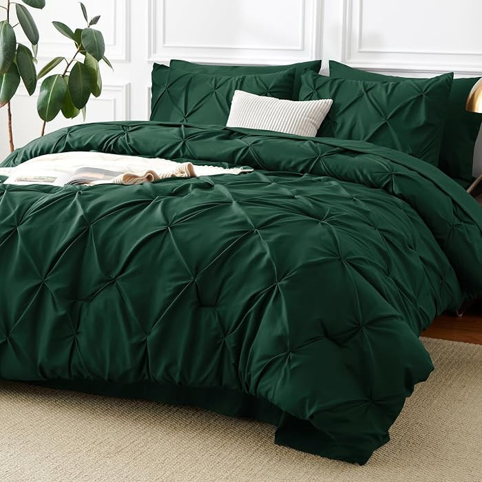 CozyLux Queen Comforter Set Emerald Green, 7 Pieces Pintuck Bed in A Bag, Premium Green Comforter... | Amazon (US)