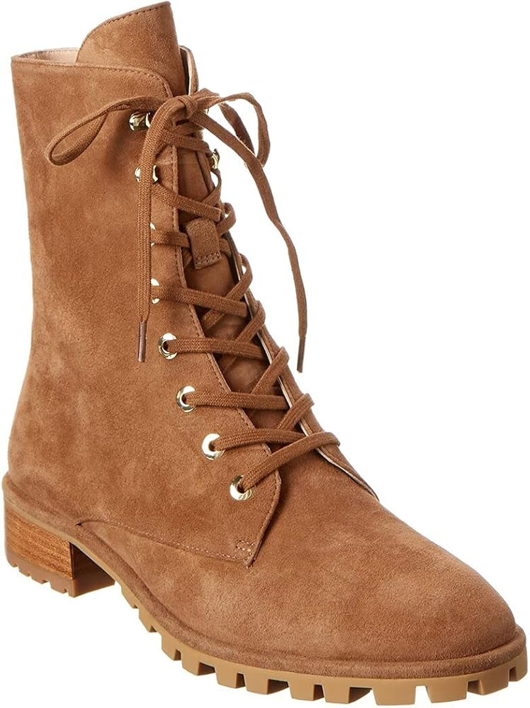 Stuart Weitzman Laine Suede Combat Boot, 8, Beige | Amazon (US)