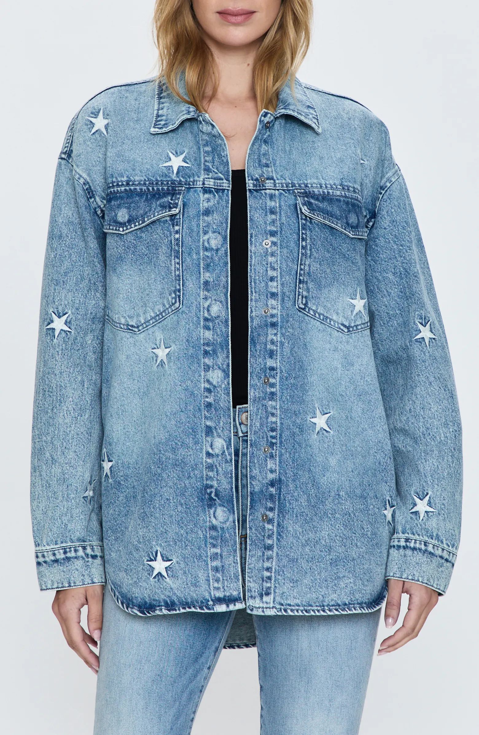 Pistola Mandy Star Embroidered Oversize Denim Shirt Jacket | Nordstrom | Nordstrom