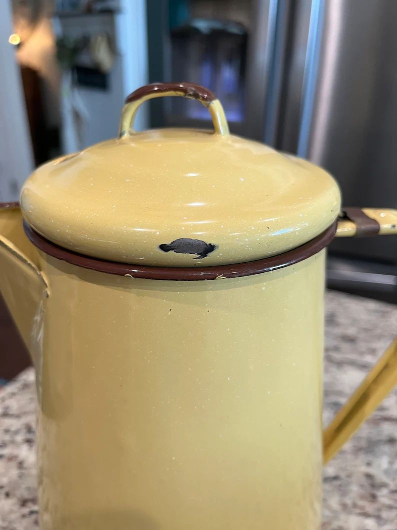 Vintage 1930's Yellow and Brown Graniteware Enamelware - Etsy | Etsy (US)
