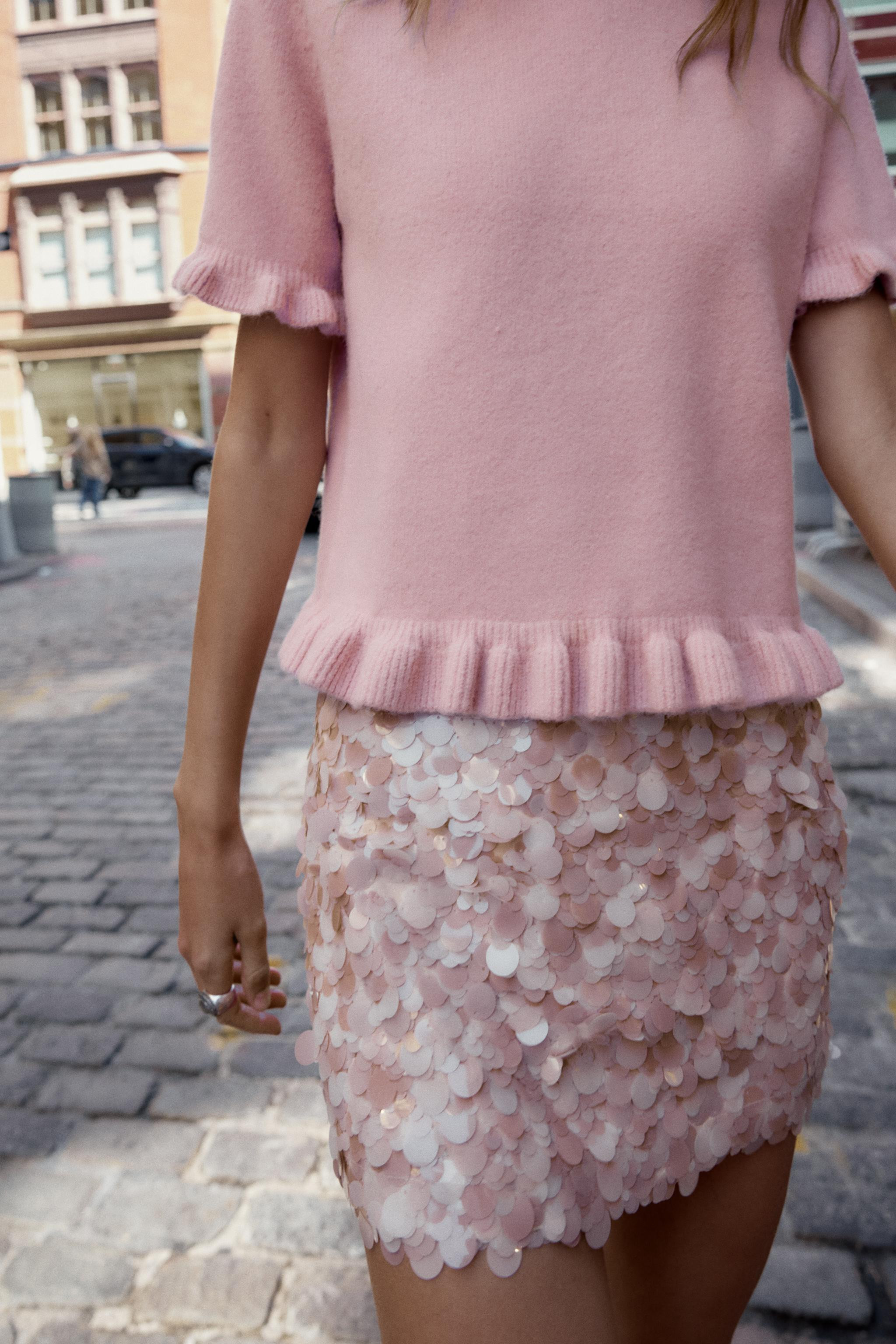 RUFFLED SHORT SLEEVE KNIT SWEATER | Zara US