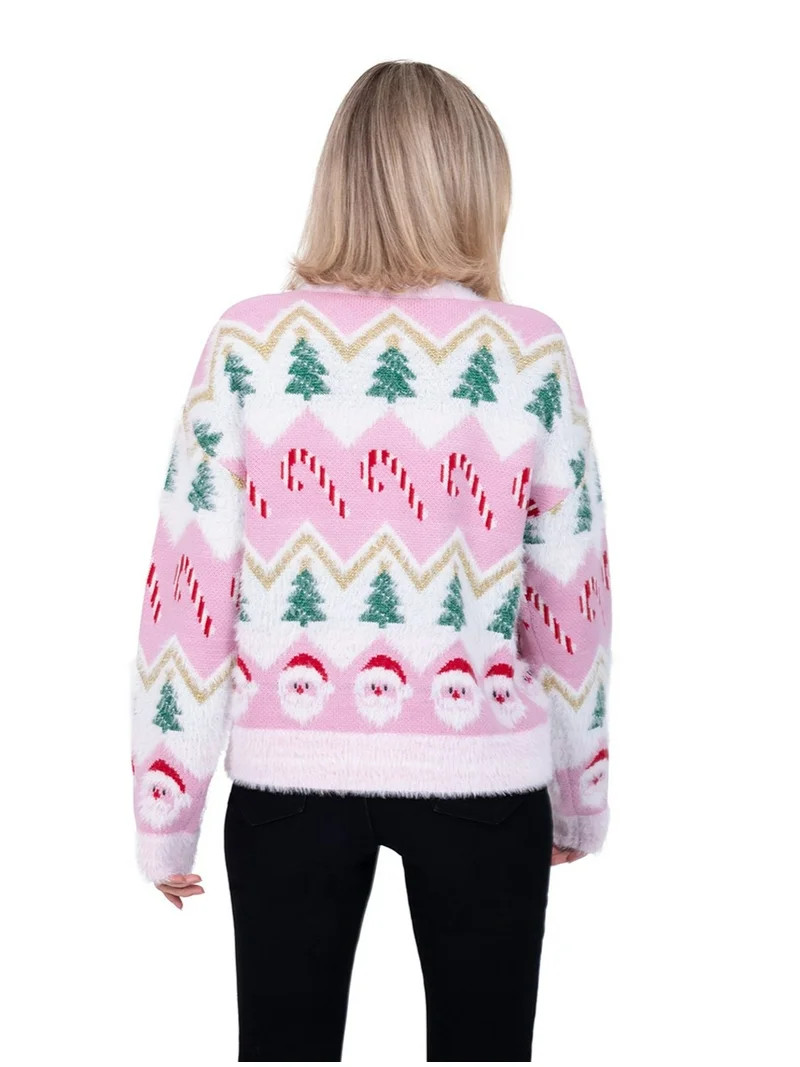 Jollidays Women's Candy Cane Trees & Santa Long Sleeve Crewneck Christmas Sweater, Sizes S-XXL | Walmart (US)