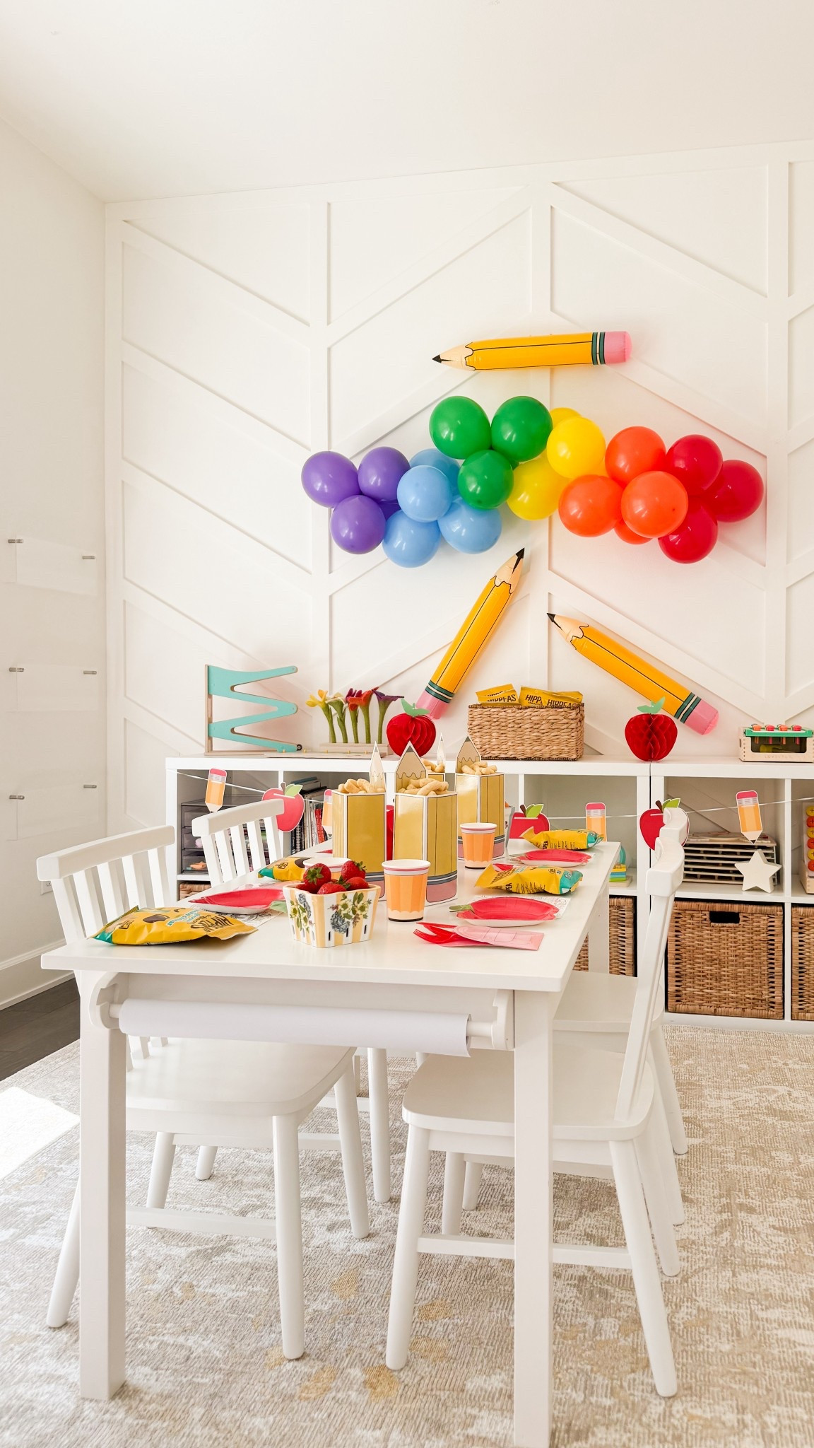 BACK TO SCHOOL DECOR! All of this decor including the plates and cups are in one kit! 

Chickpea puffs, back to school decorations, pencil gift boxes, kids chair and table, rug, pendant shade, cube storage organizer 

#LTKSeasonal #LTKKids #LTKHome