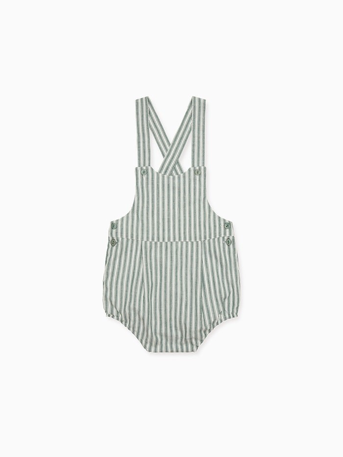 Olive Stripe Marina Baby Romper Dungarees | La Coqueta