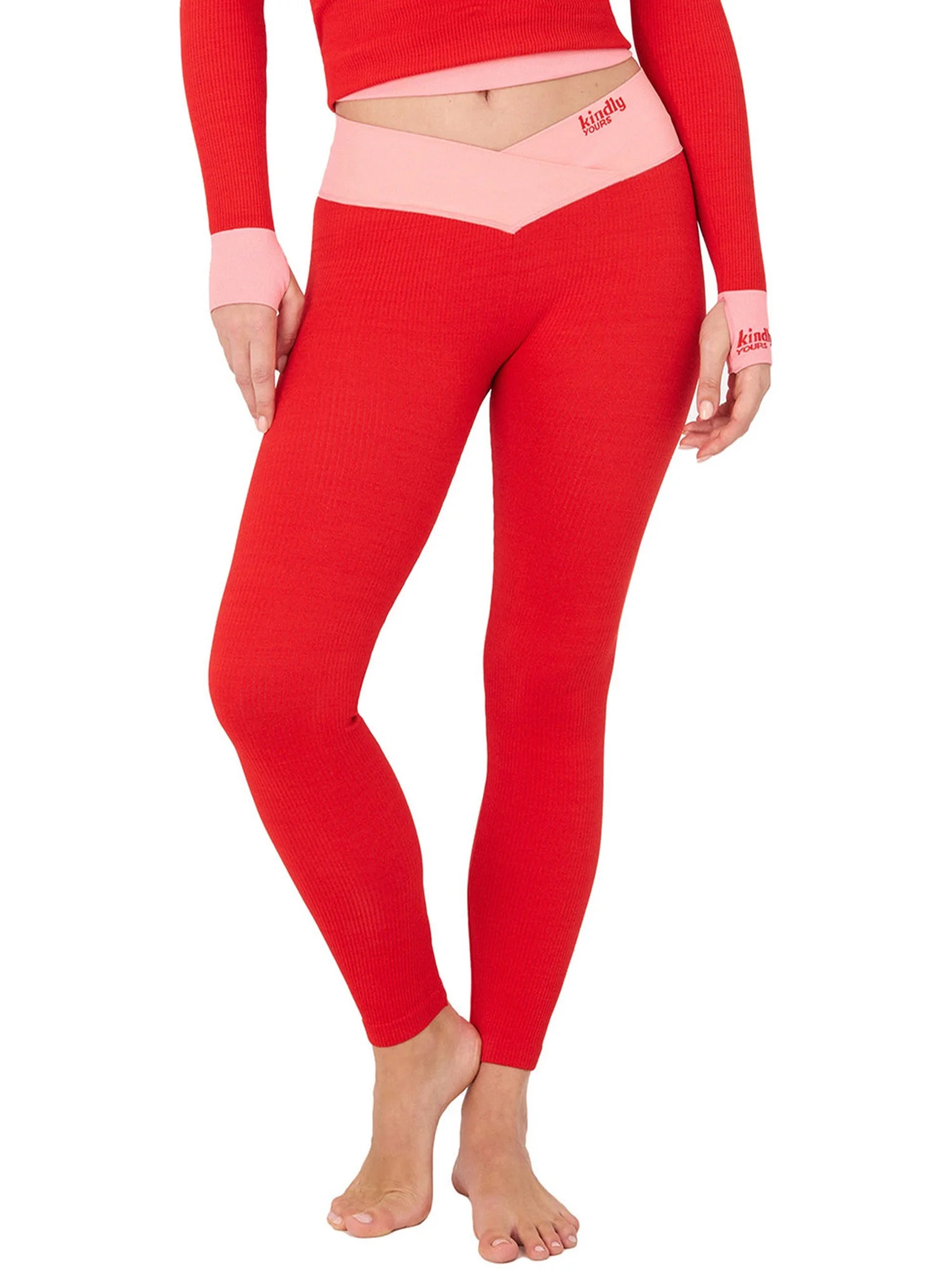 Kindly Yours Women's Sustainable Seamless Ribbed Crossover Waist Thermal Leggings, Up to size XXX... | Walmart (US)