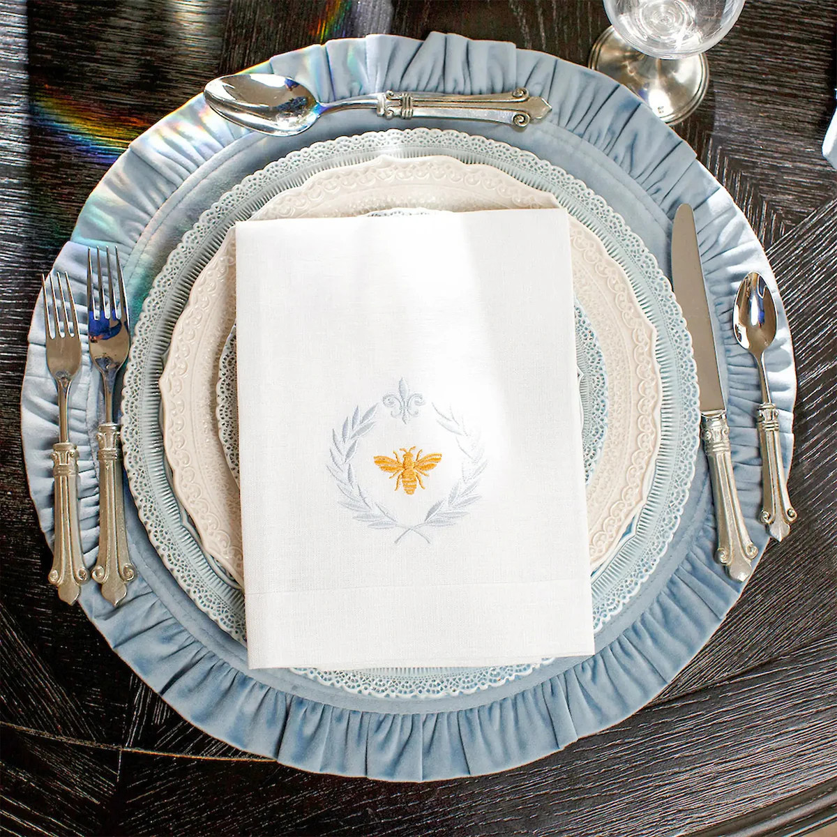 Round Ruffle Velvet Placemat - Two Sizes | Arte Italica & Crown Linen Designs