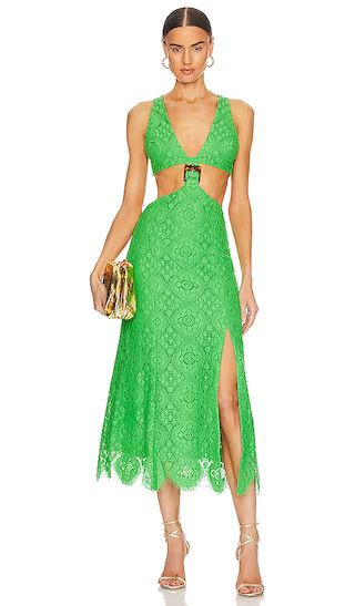 Yvonne Lace Midi Dress in Lime | Emerald Green Dress | Sage Green Dress | Beach Dress | Revolve Clothing (Global)