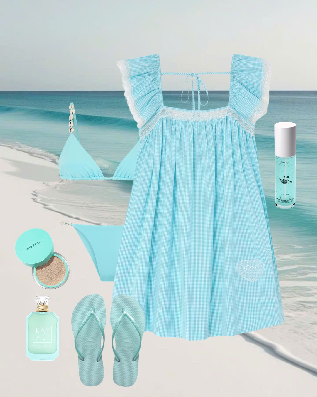 Coastal Girl Summer Style | Ganni Gingham Mini Dress, Cowrie Shell Bikini & Beach Beauty Staples  

 #LTKootd #LTKSwim #LTKTravel