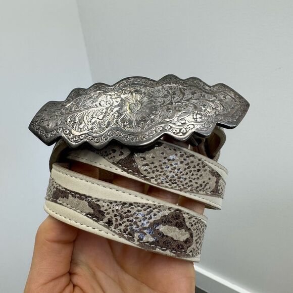 Streets Ahead Leather Snake Reptile Belt Large Ornate Engraved Buckle Size L | Poshmark