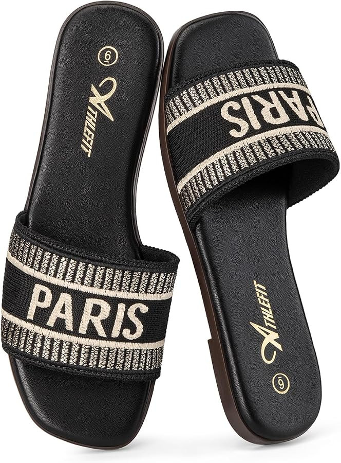 Athlefit Women's Slides Summer Fashion Slip On Flat Sandals Dressy | Amazon (US)