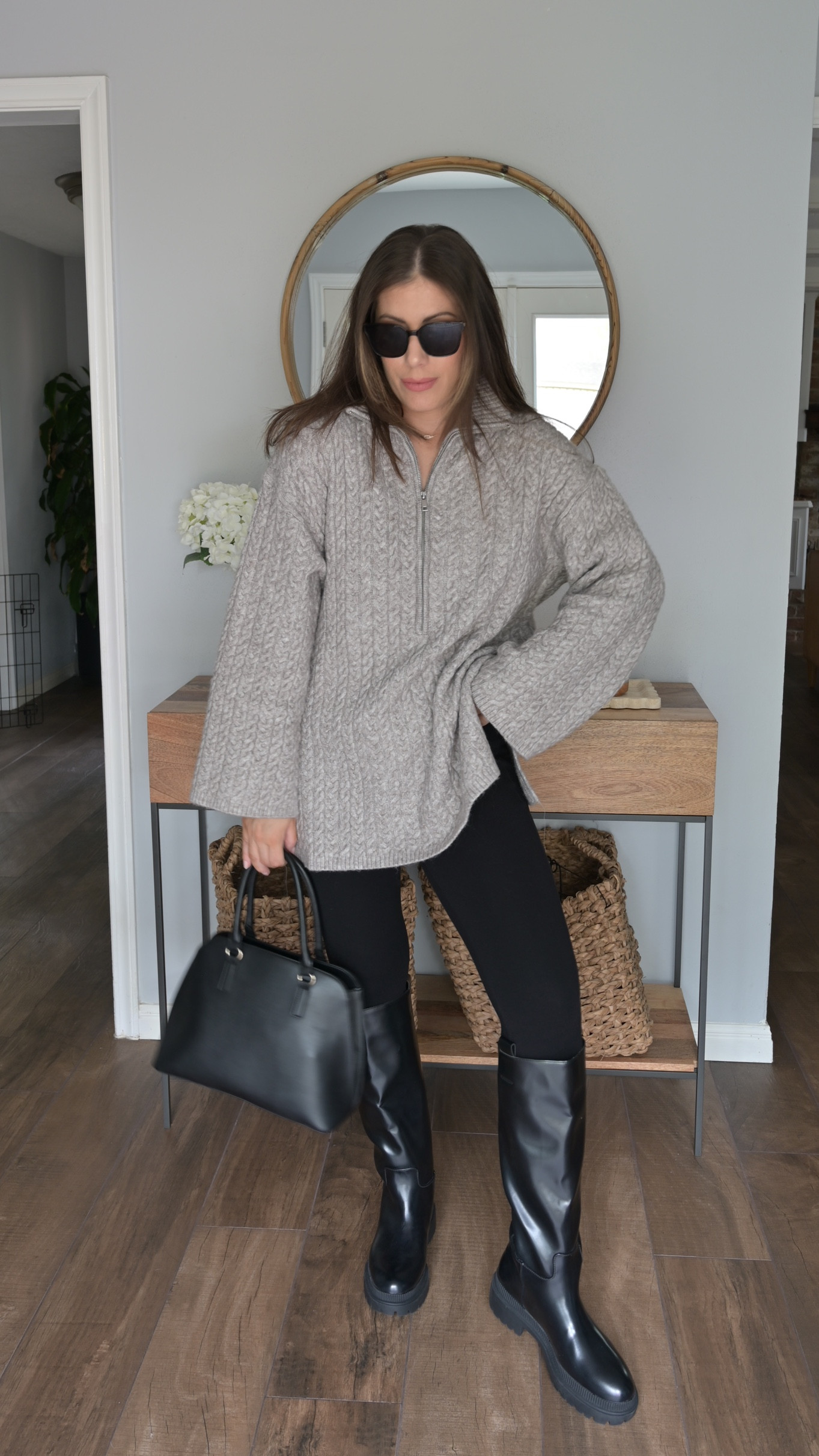 Black leggings outfit | black boots and oversized half zip sweater

Hm haul, HM fall, HM outfit 

#LTKHoliday #LTKfindsunder100 #LTKstyletip