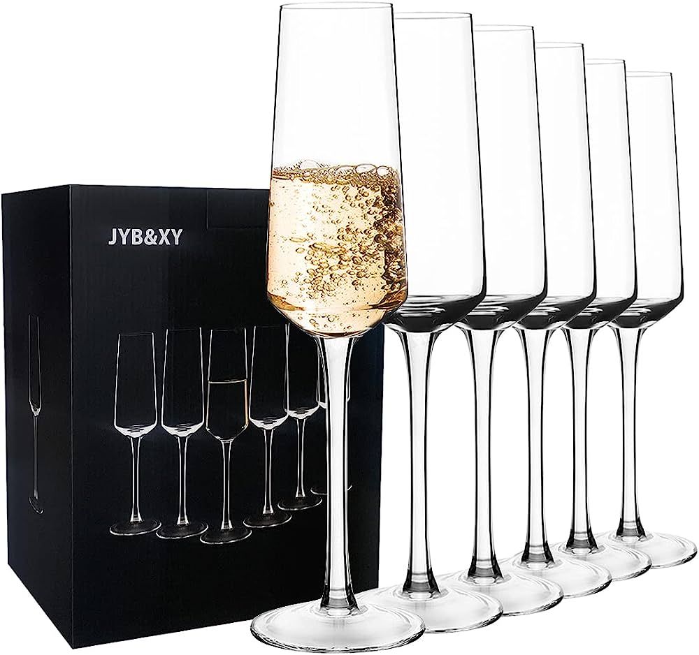 Hand Blown Crystal Champagne Flutes Champagne Glasses Set of 6 Elegant Flutes 100％Lead Free Qua... | Amazon (US)