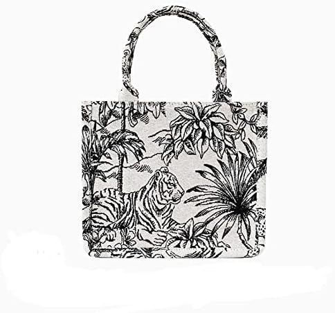 Fashion luxury tote bag cotton linen one shoulder handbag large capacity jacquard embroidery retro e | Amazon (US)