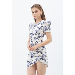 Puff Shoulder Ruched Bodycon Dress in Floral | Chicwish