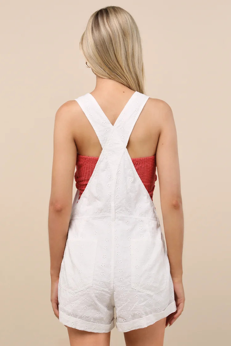 Averley White Eyelet Embroidered Shortalls | Lulus