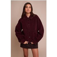 Burgundy Oversized Faux Suede Jacket | PrettyLittleThing UK