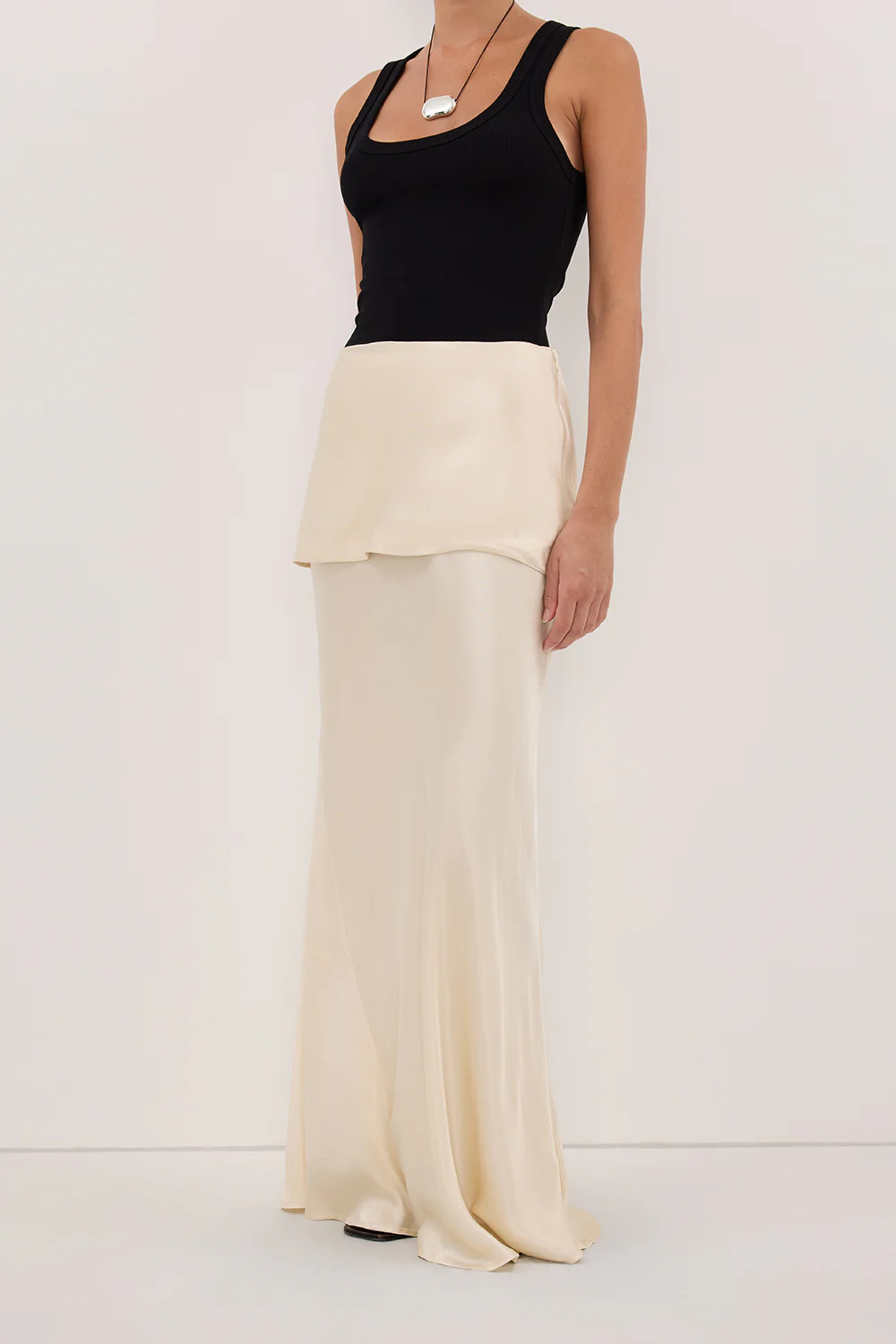 JELENA CREAM SATIN OVERLAY MAXI SKIRT | DISSH