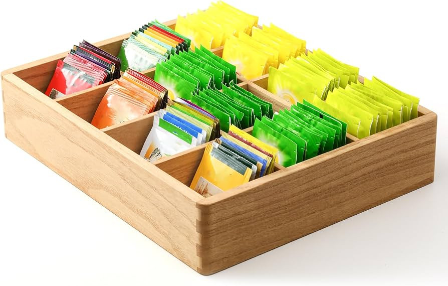 KIRIGEN Wood Tea Organizer 12 Compartments Tea Bag Holder Wooden Coffee Storage Box for Home and ... | Amazon (US)