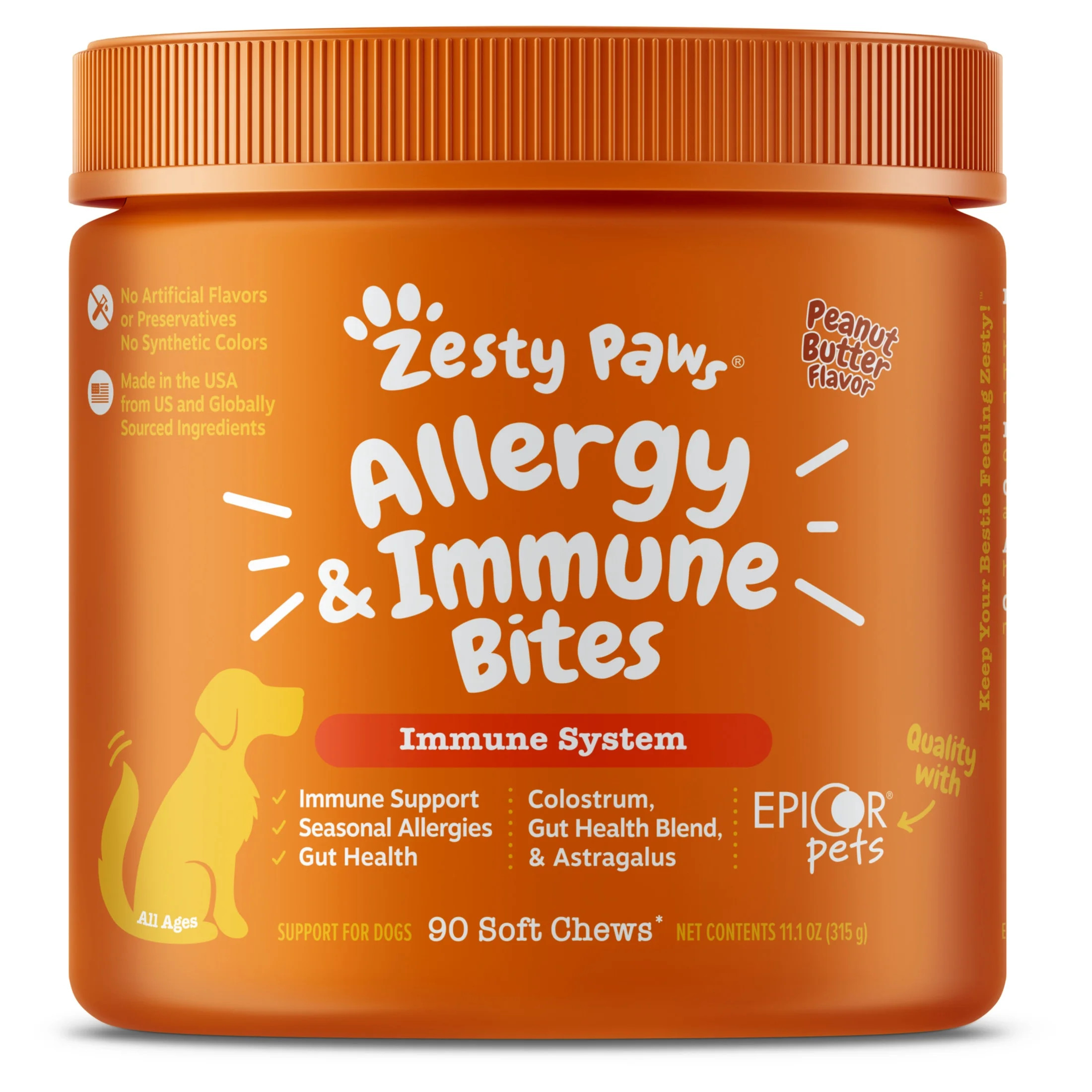 Zesty Paws Allergy & Immune Bites, Peanut Butter Flavor Dog Supplement, 90 Count | Walmart (US)