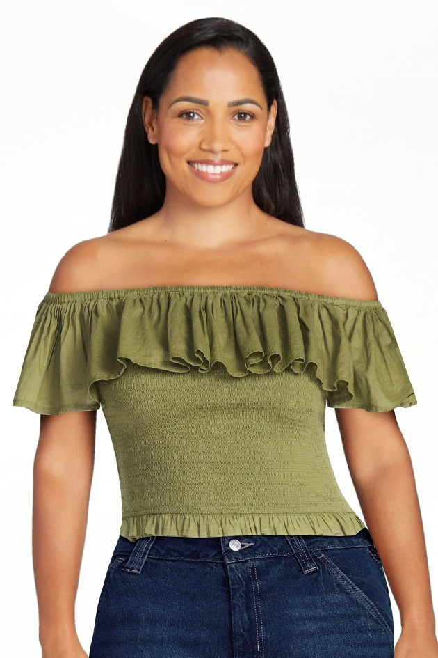 Scoop Women\u2019s and Women\u2019s Plus Off-the-Shoulder Smocked Ruffle Cotton Top, Sizes XS-4X | Walmart (US)