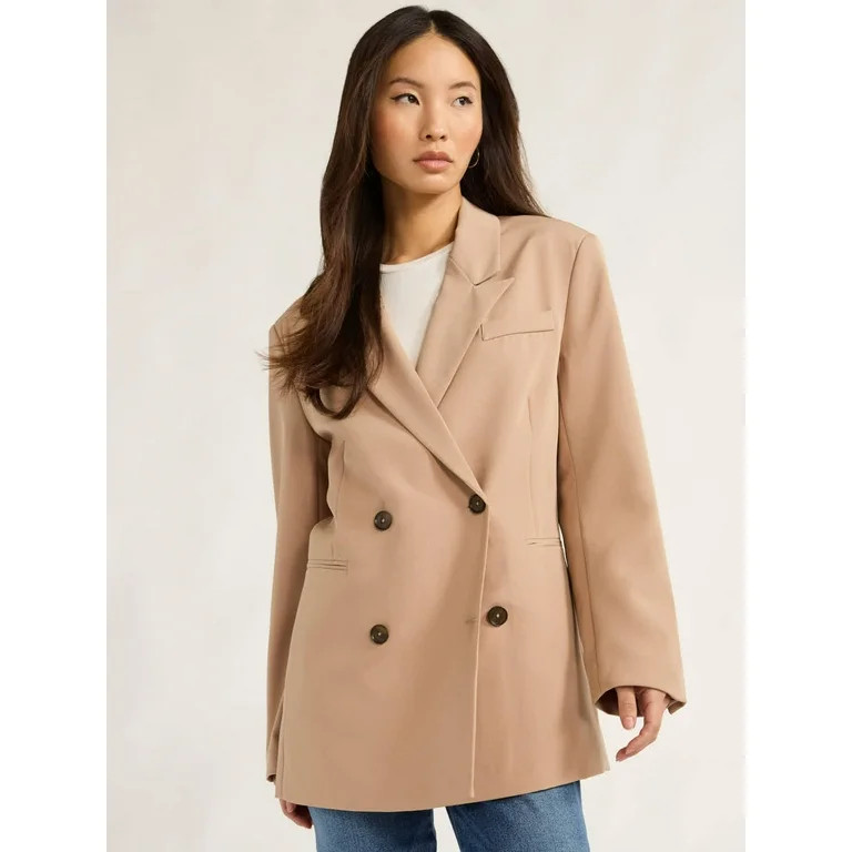Scoop Women's and Women's Plus Ultimate Crepe Slouchy Double Breasted Blazer, Sizes XS-4X | Walmart (US)