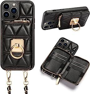 CUSTYPE Compatible with iPhone 13 Pro Max Case Wallet with Card Holder,360 Rotation Ring [Two-Way... | Amazon (US)